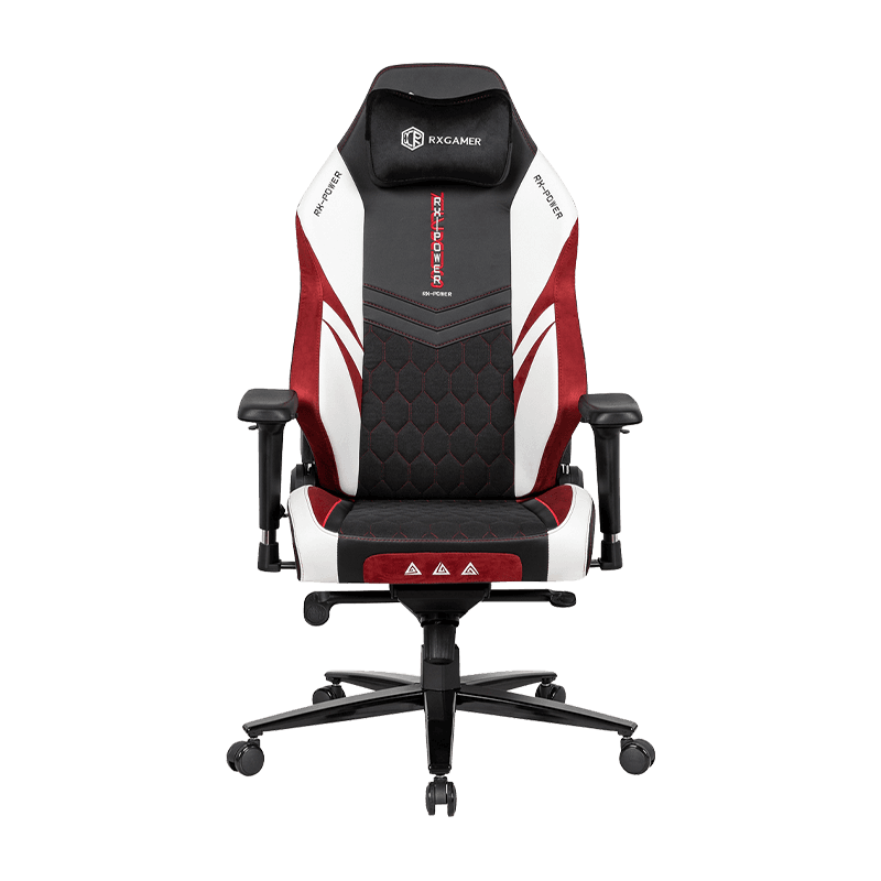 RXGAMER RX-2104R-B ブラックレザーランバーサポート、取り外し可能なフットレスト付き、快適なオフィスコンピュータゲームチェア